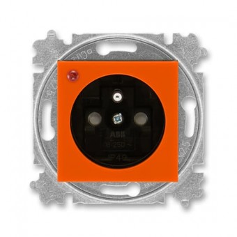 5599H-A02357 66  Zásuvka jednonásobná s ochranným kolíkem, s clonkami, s ochranou před přepětím, oranžová / kouřová čern